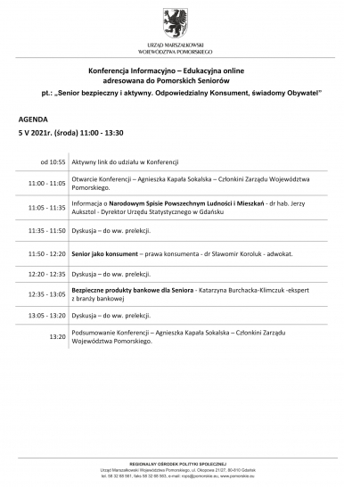 Na obrazku widzimy program konferencji zaczynającej się 5 maja br.o godz.11.00 i kończącej się o 13.30